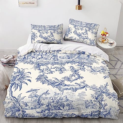 LENTLY Toile-Motiv De Jouy Bettwäsche,Erwachsene Kinder Bettbezug,3D Microfaser Bettwäsche Mit Kopfkissenbezüge,Bettbezug Für Schlafzimmer, Weiche Bequemer King（220x240cm） von LENTLY