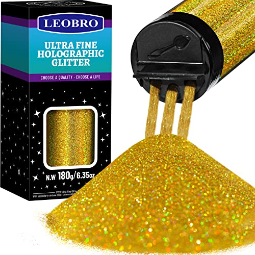 Hubbmx LEOBRO Goldglitzer, Glitzer, holografischer ultrafeiner Glitzer, 180 g, Bastelglitzer, Harz-Glitzerpulver, 1/128 Zoll metallisch schillernder Glitzer für Harzbecher, Gesichtskörper-Glitzer für von LEOBRO