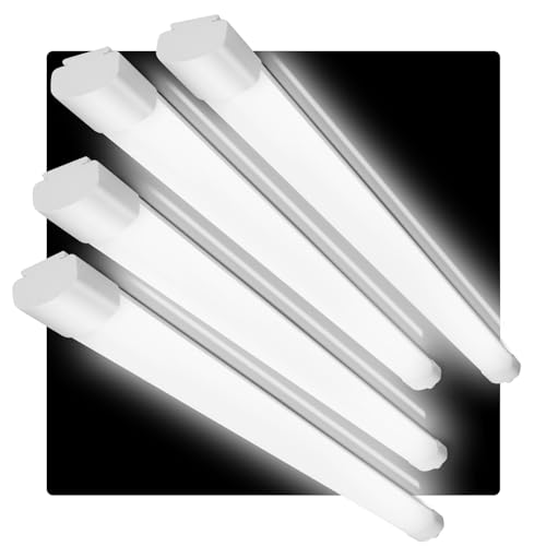 4 Stück Feuchtraumleuchte LED 60CM, 20W 2000LM Deckenlampe Garage(110Lm/W), Flimmerfrei IP66 Wasserdichte LED Röhre 60CM Als Bürodeckenleuchte, Wannenleuchte, Kellerleuchte, 4000K von LEOEU