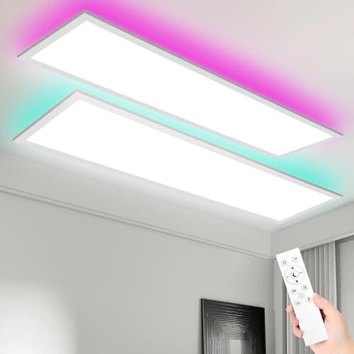 LEOEU 2x LED Panel Deckenleuchte mit Fernbedienung 120x30CM, 40W 4800LM RGB Deckenlampe Farbwechsel, Deckenlampe Dimmbar 3000K-6500K Ultra Dünn Panel für Wohnzimmer Kinderzimmer schlafzimmer LEOEU 2x LED Panel Deckenleuchte mit Fernbedienung 120x30CM, 40W 4800LM RGB Deckenlampe Farbwechsel, Deckenlampe Dimmbar 3000K-6500K Ultra Dünn Panel für Wohnzimmer Kinderzimmer schlafzimmer von LEOEU