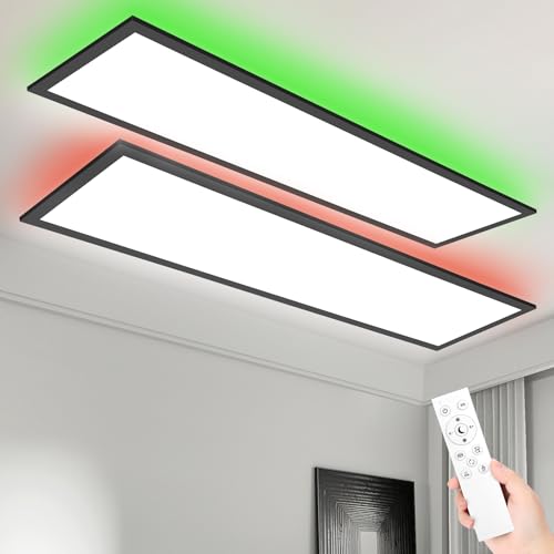 LEOEU 2x LED Panel Deckenleuchte mit Fernbedienung 120x30CM Schwarz, 40W 4800LM RGB Deckenlampe Farbwechsel, Deckenlampe Dimmbar 3000K-6500K Ultra Dünn Panel für Wohnzimmer Kinderzimmer schlafzimmer LEOEU 2x LED Panel Deckenleuchte mit Fernbedienung 120x30CM Schwarz, 40W 4800LM RGB Deckenlampe Farbwechsel, Deckenlampe Dimmbar 3000K-6500K Ultra Dünn Panel für Wohnzimmer Kinderzimmer schlafzimmer von LEOEU