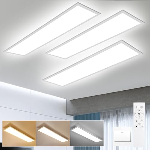 LEOEU 3x LED Panel Deckenleuchte 120x30CM, Deckenlampe mit Fernbedienung 40W 4800LM, Deckenlampe Dimmbar 3000K - 6500K, Deckenleuchte Büro mit Speicherfunktion, Deckenpanel für küche Wohnzimmer LEOEU 3x LED Panel Deckenleuchte 120x30CM, Deckenlampe mit Fernbedienung 40W 4800LM, Deckenlampe Dimmbar 3000K - 6500K, Deckenleuchte Büro mit Speicherfunktion, Deckenpanel für küche Wohnzimmer von LEOEU