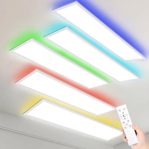 LEOEU 5x LED Panel Deckenleuchte mit Fernbedienung 120x30CM, 40W 4800LM RGB Deckenlampe Farbwechsel, Deckenlampe Dimmbar 3000K-6500K Ultra Dünn Panel für Wohnzimmer Kinderzimmer schlafzimmer von LEOEU
