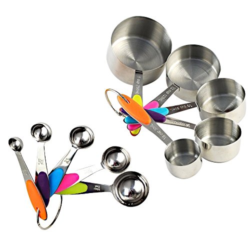 10er Set Edelstahl Messbecher Messlöffel Cup mit dem Silikon Griff für Küche Kaffee von LEOFANS