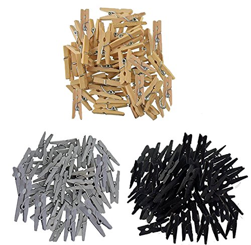 LEOFANS Kleine Mini Wäscheklammern/Holzklammern/Dekoklammern in Silber Gold Schwarz,100 Stück von LEOFANS