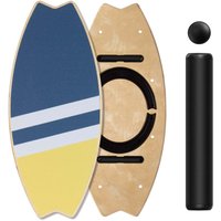 Leogreen Balance Board aus Holz in Surfboard, 7 Schwierigkeitsstufen, bis 160 kg belastbar mit Verstellbaren Stoppern, Roller, Blau gelb von LEOGREEN