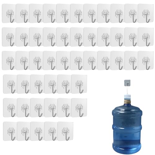 Haken Selbstklebend, 50 Stück Klebehaken Extra Stark Haken Wandhaken, TransparenteTransparent Selbstklebende Haken, Geeignet für Badezimmer, Schlafzimmer, Küche Klebehaken Wasserdichte 6x6cm von LEOINAER
