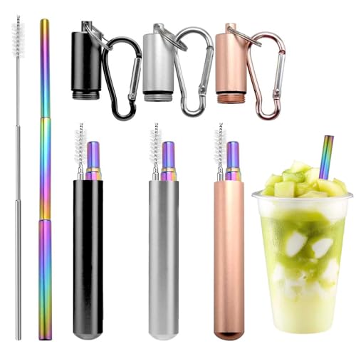Tragbare Teleskop Metall Strohhalme+3er Set wiederverwendbar+mit Korkenzieherfunktion+inkl. Reinigungsbürste+Schwarz/Silber+10-22,5cm Tragbare Teleskop Metall Strohhalme+3er Set wiederverwendbar+mit Korkenzieherfunktion+inkl. Reinigungsbürste+Schwarz/Silber+10-22,5cm von LEOINAER