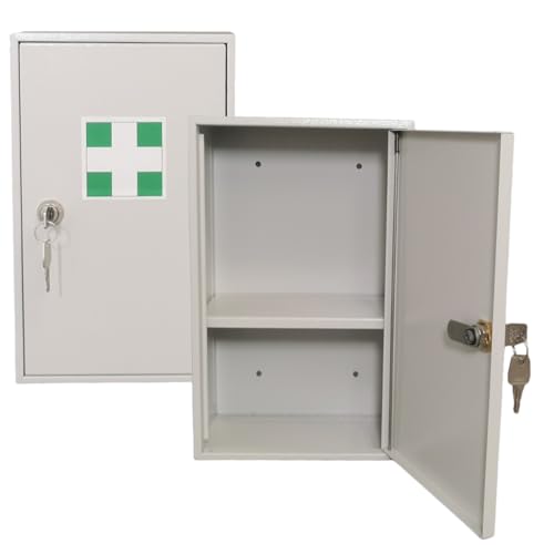 LEOMAR Medizinschrank, Apothekerschrank aus Stahlblech, mit 1 Ablage, Abschließbar, Hausapotheke inkl. 2 Schlüssel, Medikamentenschrank, Erste-Hilfe-Schrank mit Metalltüren, 12 x 20 x 32 cm von LEOMAR