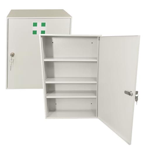 LEOMAR Medizinschrank, Apothekerschrank aus Stahlblech, mit 3 Ablagen, Abschließbar, Hausapotheke inkl. 2 Schlüssel, Medikamentenschrank, Erste-Hilfe-Schrank mit Metalltüren, 14 x 35 x 52 cm von LEOMAR