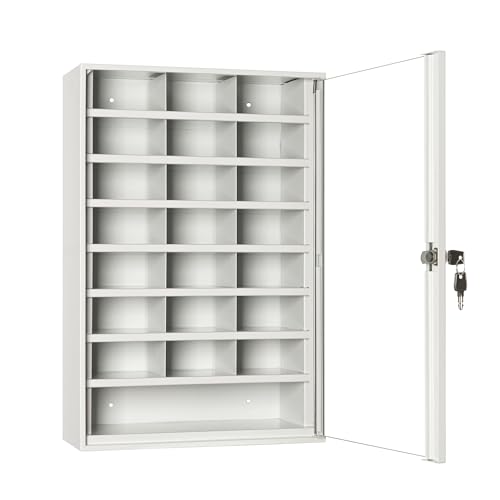 LEOMAR Schlüsselschrank, Schlüsselkasten, für Schlüssel & Kleine Dokumente, Schlüsselbox aus Stahlblech mit Glastüren, mit 22 Fächern, Organizer zur Wandbefestigung, Abschließbar, 14 x 35 x 52 cm von LEOMAR