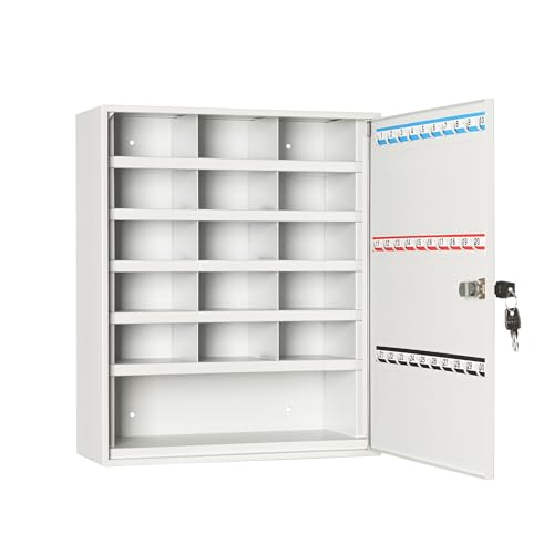 Leomar Schlüsselschrank, Schlüsselkasten mit 30 Haken, Schlüsselbox aus Stahlblech, mit Festen Hakenleisten & Fächern, Organizer zur Wandbefestigung, Abschließbar, mit Montagematerial, 14 x 35 x 45 cm von LEOMAR