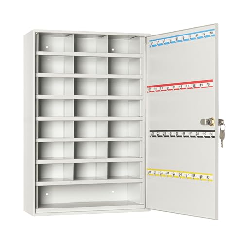 Leomar Schlüsselschrank, Schlüsselkasten mit 40 Haken, Schlüsselbox aus Stahlblech, mit Festen Hakenleisten & Fächern, Organizer zur Wandbefestigung, Abschließbar, mit Montagematerial, 14 x 35 x 52 cm von LEOMAR