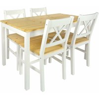 Essgruppe - White pinie - Tisch und 4 Stühlen Kiefer Esstisch Naturholz, Komplett für Küche von LEOMARK