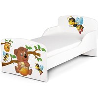 Funktionsbett für Kinder - Bienen und Teddybär - Kinderbett mit Matratze und Lattenrost (140/70 cm) von LEOMARK