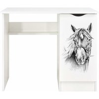Weiß Kinderschreibtisch - ROMA - Möbel für Kinderzimmer, UV-Druck: Porträt eines Pferdes von LEOMARK