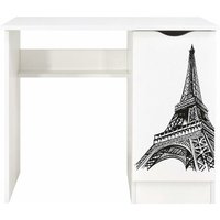 Weiß Kinderschreibtisch - roma - Möbel für Kinderzimmer, UV-Druck: Eiffelturm von LEOMARK