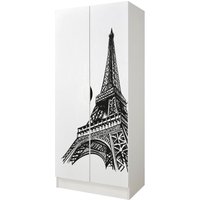Leomark - Weiß zweitüriger Kleiderschrank - Roma - Möbel für Kinder, UV-Druck: Eiffelturm von LEOMARK
