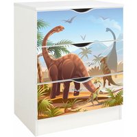 Weiße Kommode mit Schubladen - roma - Möbel für Kinderzimmer, UV-Druck: Jurassic Dino von LEOMARK