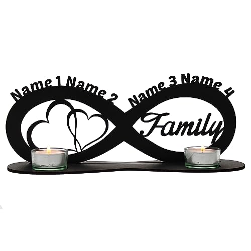 Familien Gechenk Teelichthalter Unendlichkeitszeichen personalisiert mit Wunschnamen zum Jahrestag Geburtstag kerzenhalter - Tischdeko Family in 7 Farben von LEON FOLIEN