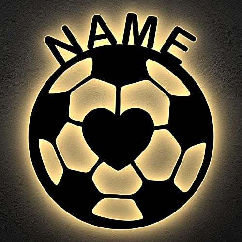 Fußball LED ,Ball mit Liebe personalisiert mit Wunsch Namen Lasergravur Schlummerlicht Nachtlicht für Schlafzimmer Kinderzimmer Geschenk von LEON FOLIEN