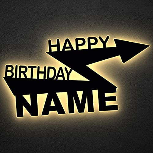 Happy Birthday Blitz LED Nachtlicht Pfeil Geburtstag Schlummerlicht Deko ,personalisiert mit Wunsch Namen Lasergravur Abendlicht von LEON FOLIEN