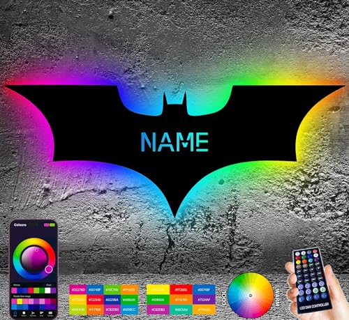 LEON - FOLIEN Fledermaus Led RGB Farbwechsel - Schlummerlicht Nachtlicht personalisiert mit deinem Name - Mit 16 USB LED Farben - Geschenk - in 13 Farben MDF Holz - Lasergravur Schlummerlicht von LEON - FOLIEN