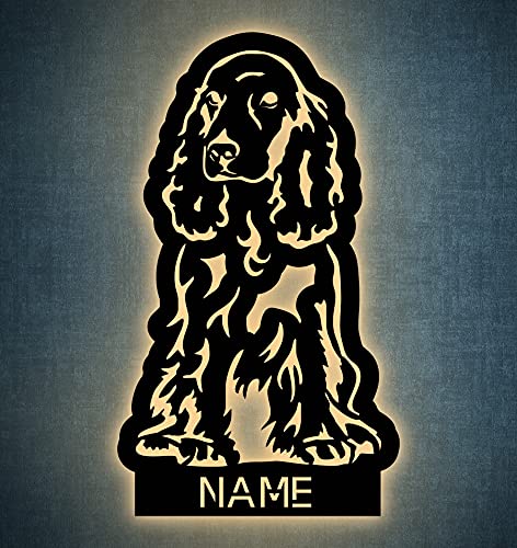 Cocker Spaniel Hund Schlummerlicht personalisiert mit Name Led Lasergravur aus MDF Holz Nachtlicht Geschenk Wandschild von LEON - FOLIEN