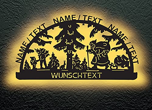 Weihnachten LED Lasergravur aus MDF Holz personalisiert mit Namen Weihnachtsmann und Weihnachtsbaum Schlummerlicht Nachtlicht Geschenk - Familie - Family - Frau Mann Freund Freundin Männer Frauen von LEON - FOLIEN