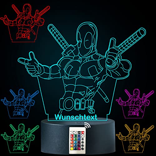 LEON - FOLIEN 3D Illusion Superheld Ninja Lampe personalisiert mit Wunschtext Super Hero Nachtlicht Tischlampe 16 Farben USB Touch Switch Led Taufgeschenk Spielzimmer Dekor Kinderzimmer Geburtstag von LEON - FOLIEN