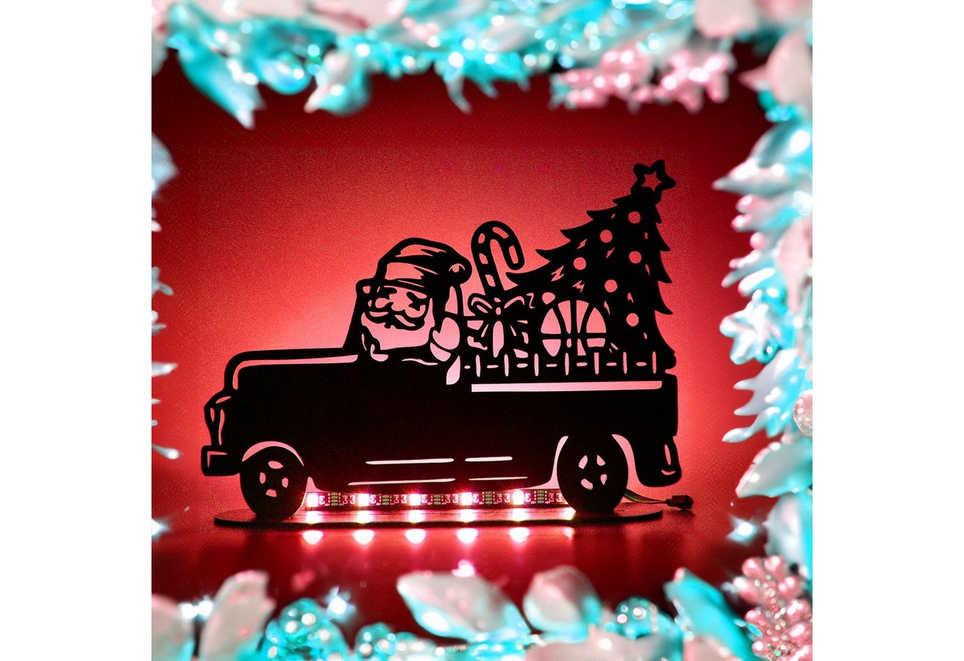 LEON FOLIEN Dekofigur Dekofigur Nikolaus Wagen LED RGB Merry Christmas in Schwarz #44 von LEON FOLIEN