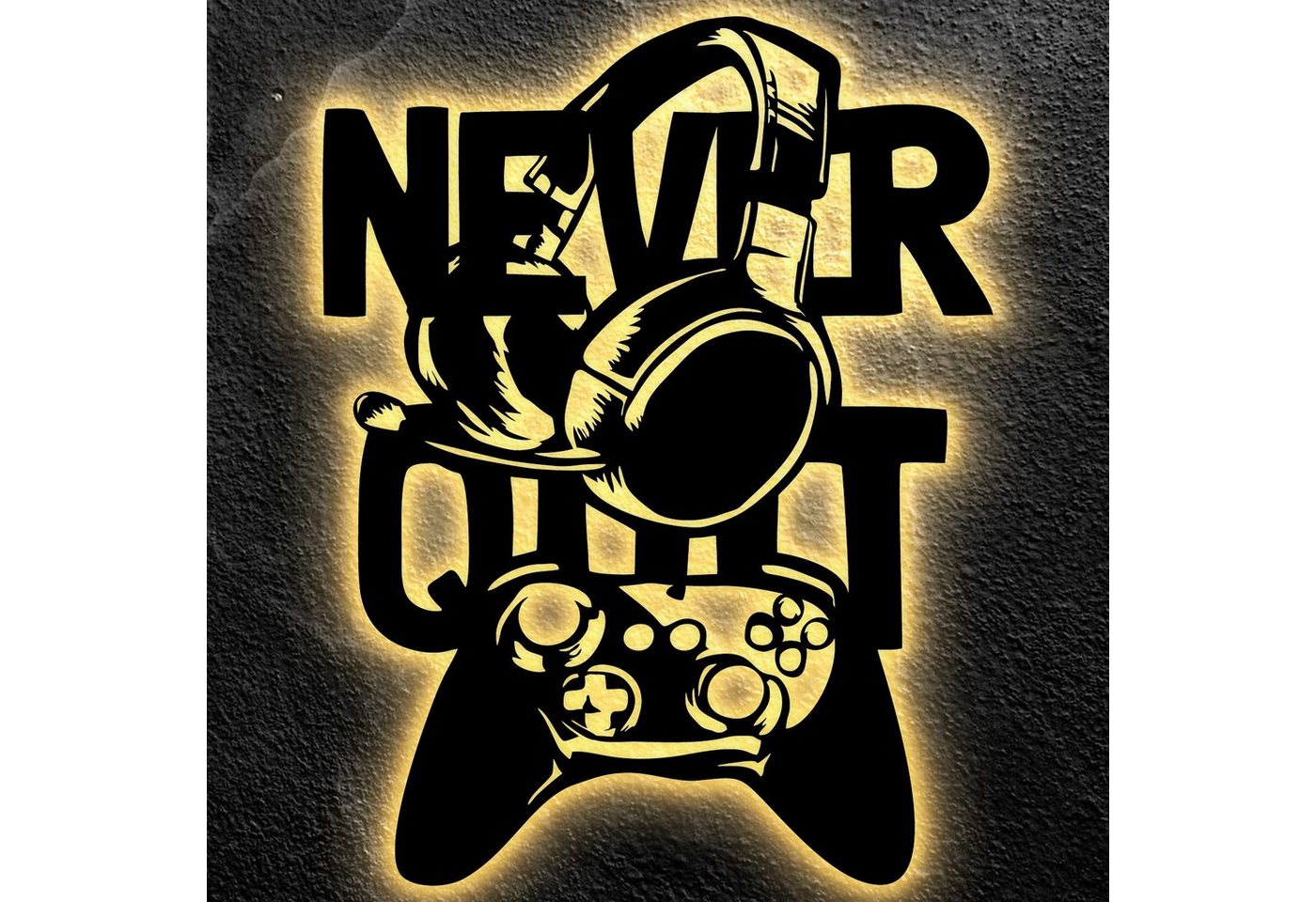 LEON FOLIEN Dekofigur NEVER QUIT Led Gaming Schild - Gamer Buche #37 von LEON FOLIEN