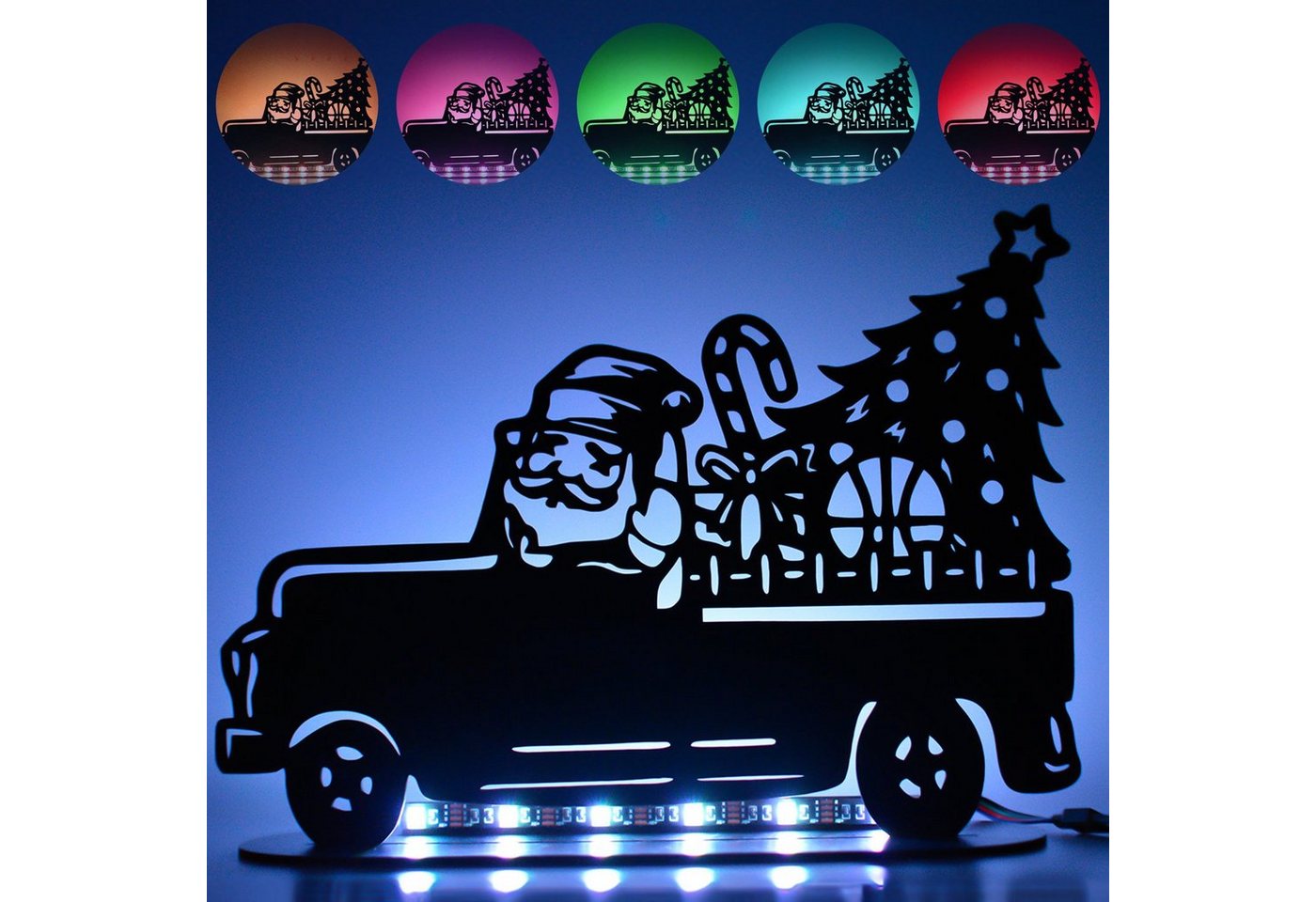 LEON FOLIEN Dekofigur Nikolaus Wagen LED RGB Merry Christmas Buche #44 von LEON FOLIEN