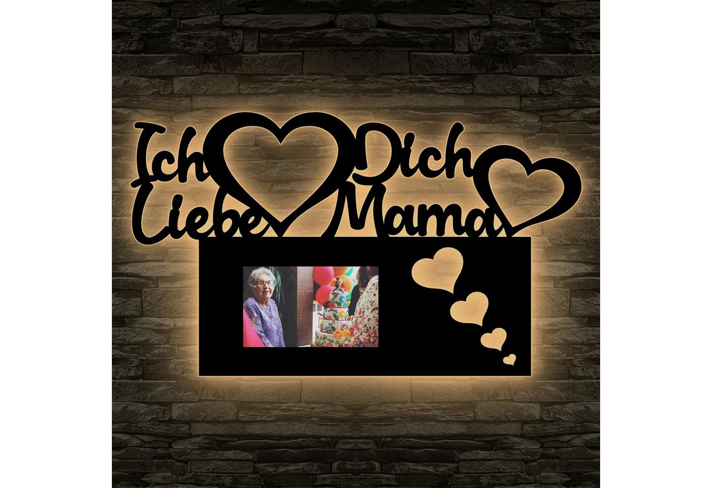 LEON FOLIEN Dekofigur ch liebe dich Mama Nachtlicht mit Bilderrahmen in Buche #61 von LEON FOLIEN