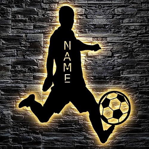 LEON FOLIEN Fußball Geschenke mit Namen für Jungs Männer Mädchen LED Lampe Nachtlicht mit Personalisierung in 7 Farben Aus MDF Holz - Deko Lampe von LEON FOLIEN