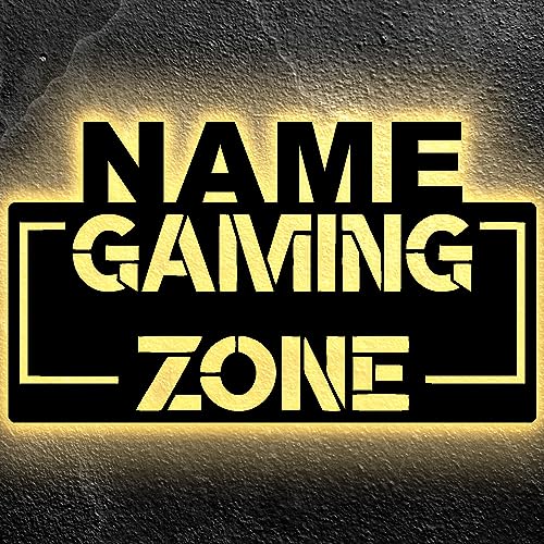 LEON FOLIEN Gaming Zone - Gamer Geschenke personalisiert I Zimmer Beleuchtung Wand Lampe in LED - für Videospiel Fans - Zockerbude - Aus MDF Holz von LEON FOLIEN