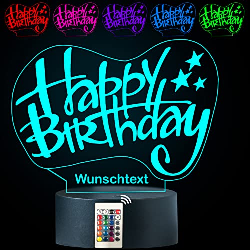 LEON - FOLIEN Happy Birthday 3D Illusion Lampe personalisiert mit Wunschtext Geburtstag Glückwunsch Nachtlicht Tischlampe 16 Farben USB Switch Led Taufgeschenk Spielzimmer Dekor Beste Kinderzimmer von LEON - FOLIEN