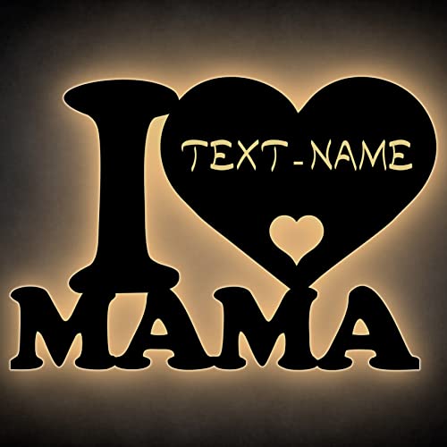 LED I Love Mama Geschenke zum Mutter Tag Geburtstag personalisiert mit Namen oder Wunschtext Gravur aus MDF Holz - Muttertag - Mutti Geburtstaggeschenk Mutter von LEON FOLIEN