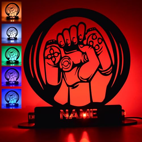 LEON FOLIEN LED RGB Tischdeko GAME ZONE Gamer Lampe personalisiert mit Namen für Kinder Jungs Mädchen Junge zum Geburtstag Nachtlicht Schlummerlicht Geschenk Deko von LEON FOLIEN