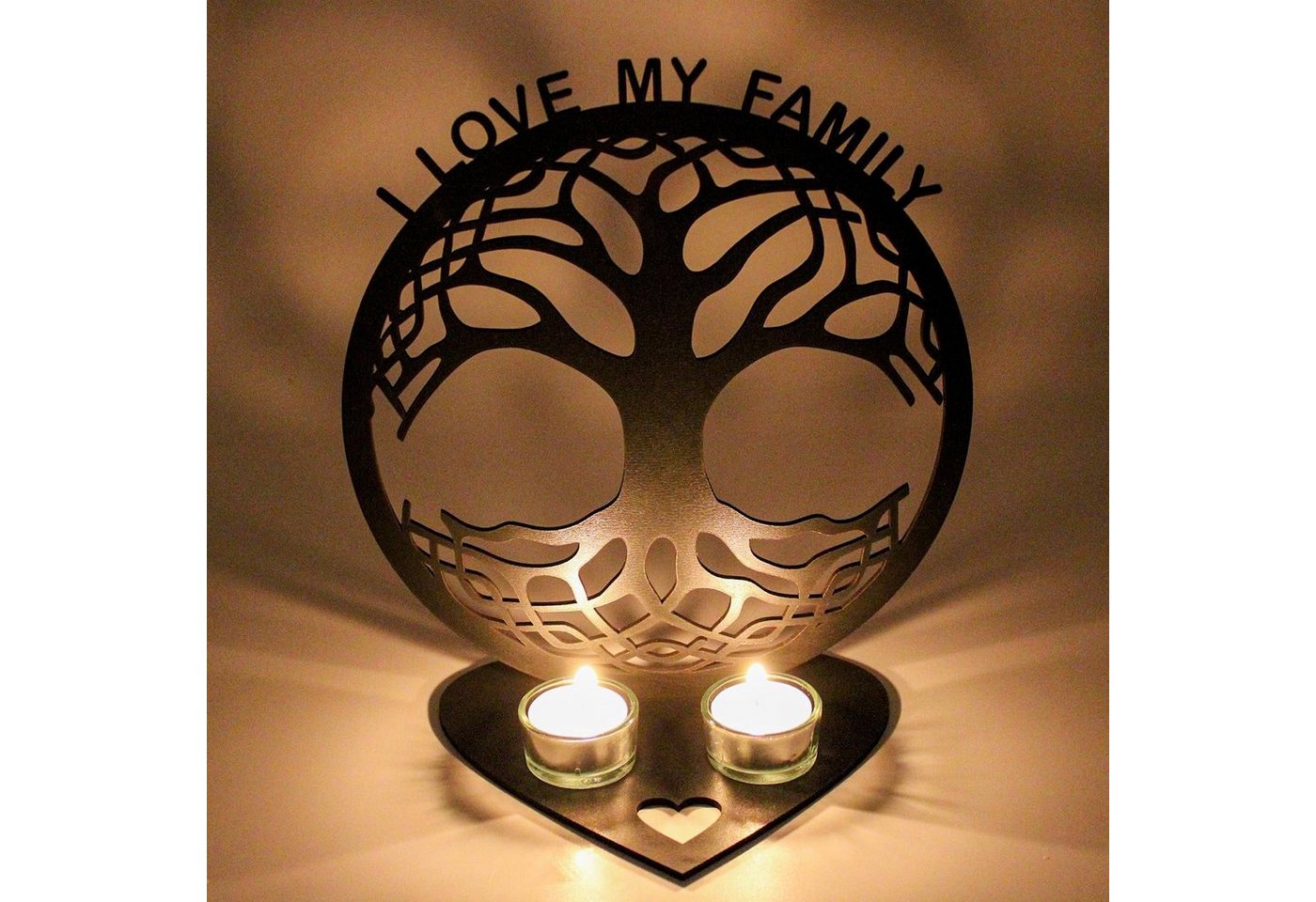 LEON FOLIEN Teelichthalter Teelichthalter Familienbaum Lebensbaum - Baum i Love Buche #32 von LEON FOLIEN