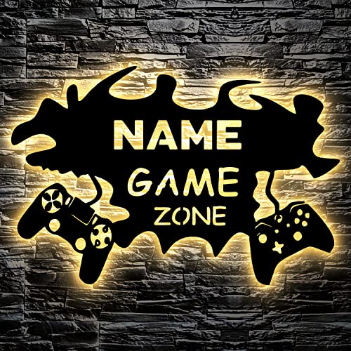 Led GAME ZONE Schild - Gamer Geschenkidee personalisiert Mit Name Zimmer Beleuchtung Wand Lampe - Zimmer Deko - Besondere Geschenke in 13 MDF Holz Farben & 7 LED Farbe von LEON FOLIEN