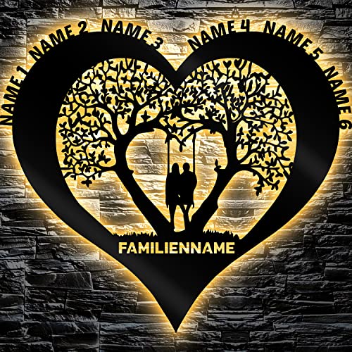 Led Love Familienbaum Lebensbaum - Baum Lasergravur Geschenke Wohnzimmer Schlafzimmer Familie Deko Schlummerlicht Nachtlicht personalisiert mit Wunsch Namen von LEON FOLIEN