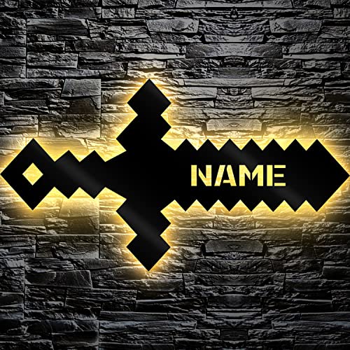 Schwert Led Pixelschwert personalisierbares Geschenk - Pixel Wand Deko - Wandlampe Schwert MDF Holz für Junge Mädchen Kinder - personalisiert Mit Name Zimmer Beleuchtung - Gaming Schild Gamer von LEON FOLIEN