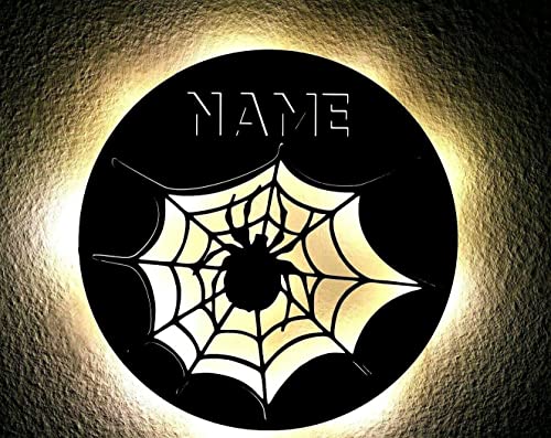 Spinnennetz Schlummerlicht Spinne LED , Nachtlicht personalisiert mit 3D Name Lasergravur Geschenk für Kind Kinderzimmer Spider von LEON FOLIEN