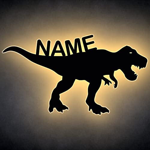 T Rex Dinosaurier Spielzeug Tier LED Deko , personalisiert mit Wunsch Namen - Schlummerlicht Nachtlicht für Kinderzimmer Geschenk - Dekoration Dino Geburtstag für Kinder - Wandlampe - in 13 Farben von LEON FOLIEN