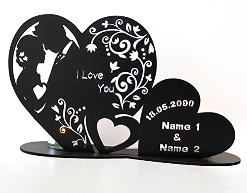 Teelichthalter Herzen - ich Liebe Dich - i Love You Liebesgeschenk personalisiert mit Namen Geschenk zur Hochzeit oder zum Jahrestag - Tischdeko in 7 Farben von LEON FOLIEN