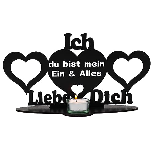 Teelichthalter du bist Mein EIN & Alles Liebesgeschenk Herzen Hochzeitsgeschenk Jahrestag Deko kerzenhalter für Freundin mit Kerzen Gechenk Tischdeko von LEON FOLIEN