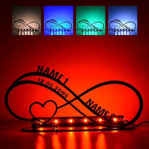 Unendlichkeitszeichen Hochzeitsgeschenk Liebesgeschenk Tischdeko ich Liebe Dich LED RGB Lampe personalisiert mit Namen zum Geburtstag & Hochzeit & Jahrestag Nachtlicht Schlummerlicht Geschenk Deko von LEON FOLIEN