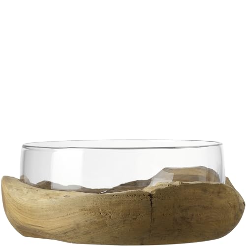 Leonardo TERRA Schale, 1 Stück, handgefertigte Dekoschale, Deko-Glasschale mit Teaksockel, Dekorationsschale, Teakholz, Farbe klar, 28cm breit, 084411 von LEONARDO HOME