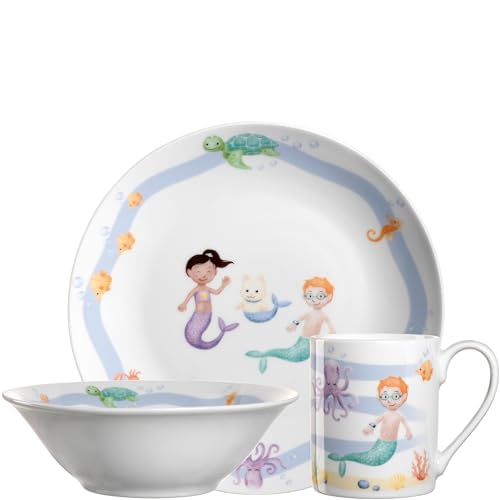 Leonardo Bambini Avventura Kinder Geschirr-Set 3-teilig - Kinder-Geschirr aus Porzellan - Spülmaschinenfest, mikrowellengeeignet, robust - 3er Set Schale, Tasse und Teller mit Motiv "Meer", 022803 von LEONARDO HOME